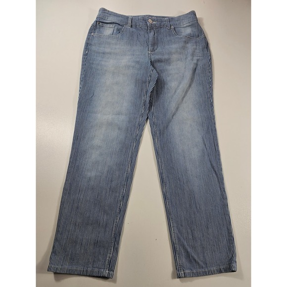 Chicos size 0.5 (6) platinum chambray striped career casual jeans * - Picture 1 of 7